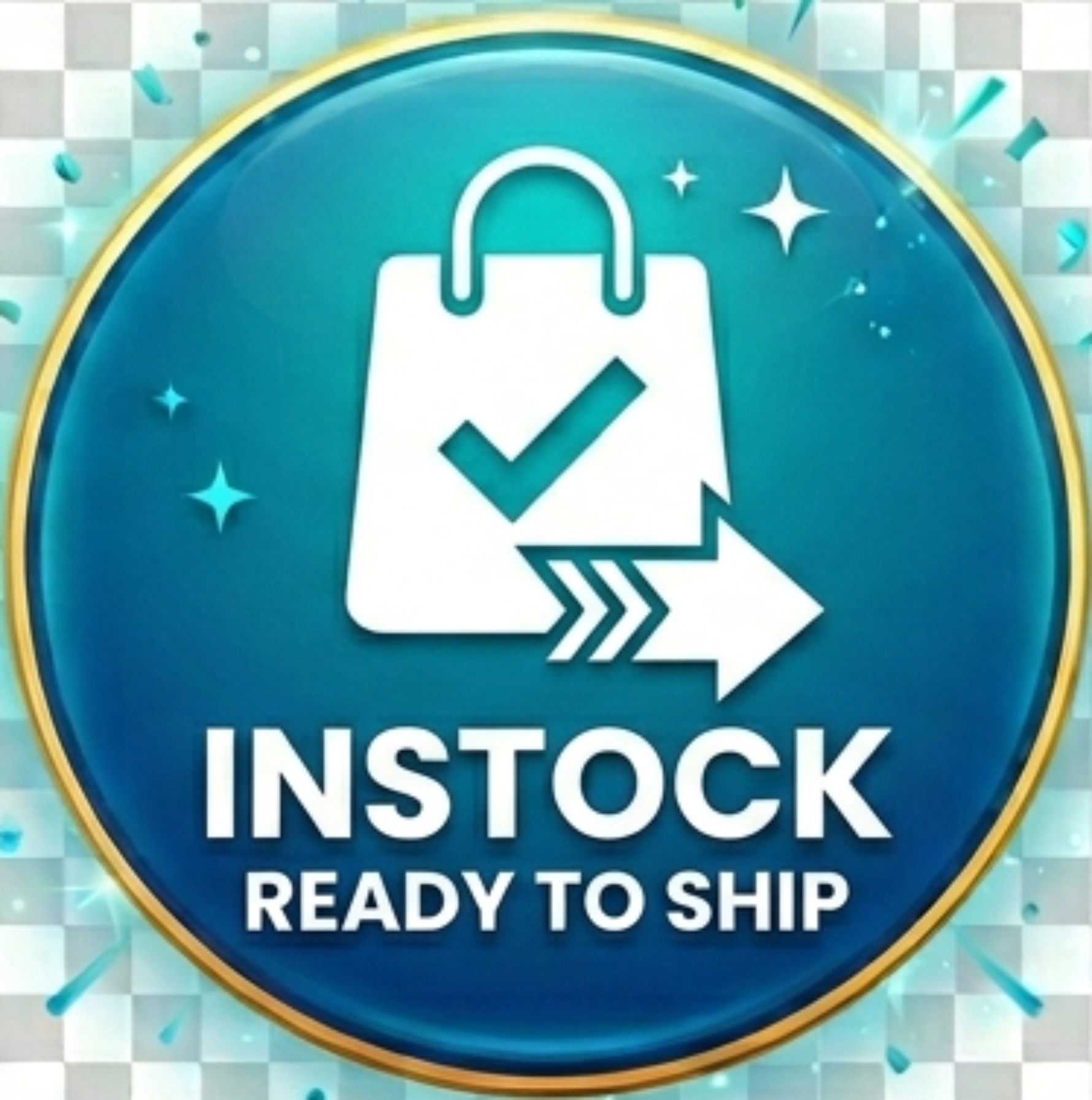 Instock ready to ship badge on a transparent background