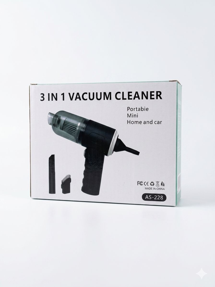 3-in-1 High Power Portable Mini Vacuum Cleaner – Rechargeable Car & Home Cleaner