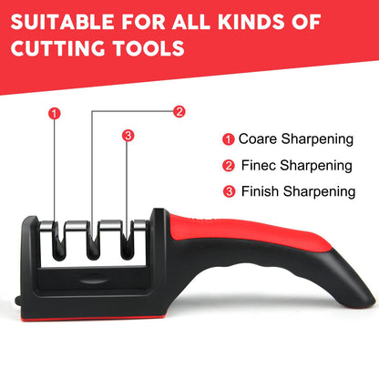 3-Stage Professional Knife Sharpener – Manual Kitchen Knife Sharpening Tool with Anti-Slip Base & Ergonomic Handle