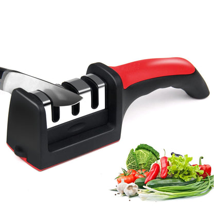 3-Stage Professional Knife Sharpener – Manual Kitchen Knife Sharpening Tool with Anti-Slip Base & Ergonomic Handle