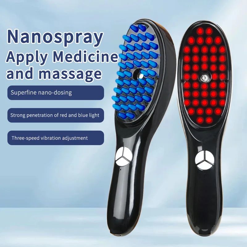 rechargeable Electric Hair Growth Massage Comb – Red & Blue Light Therapy Scalp Massager Brush with Liquid Tank for Hair Regrowth