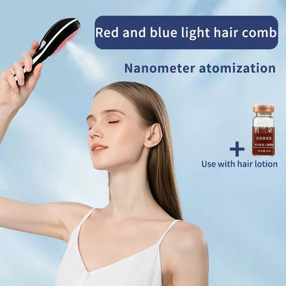 rechargeable Electric Hair Growth Massage Comb – Red & Blue Light Therapy Scalp Massager Brush with Liquid Tank for Hair Regrowth