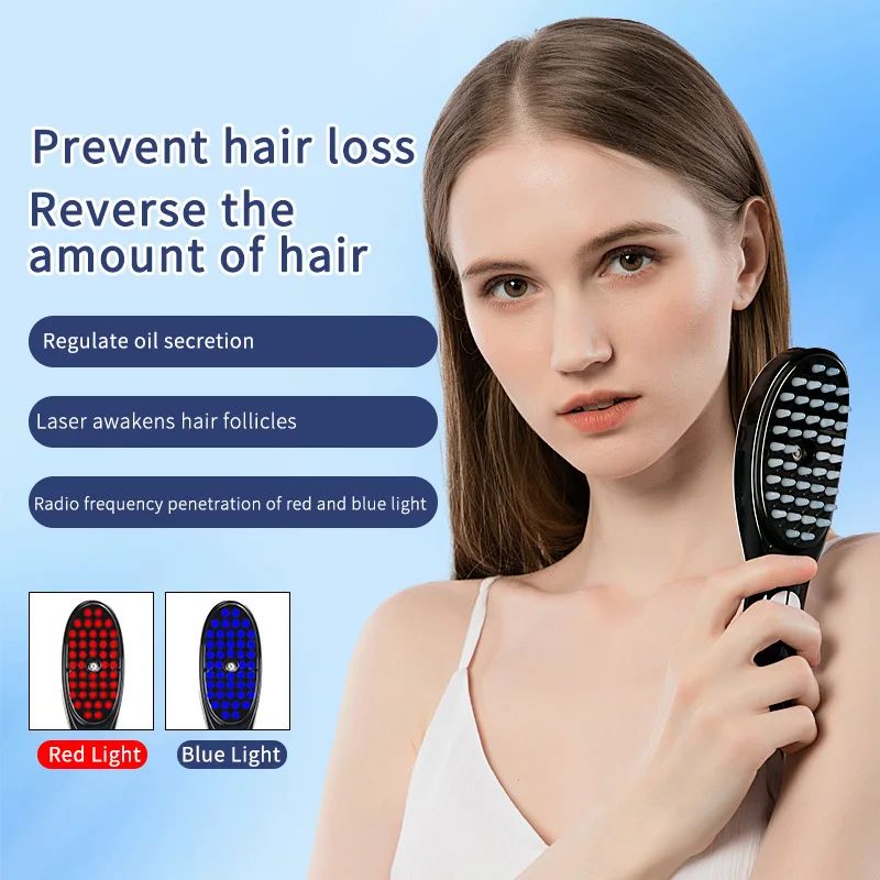 rechargeable Electric Hair Growth Massage Comb – Red & Blue Light Therapy Scalp Massager Brush with Liquid Tank for Hair Regrowth